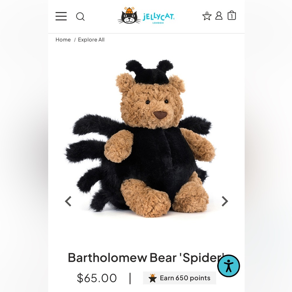 Authentic jellycat bartholomew spider nwt